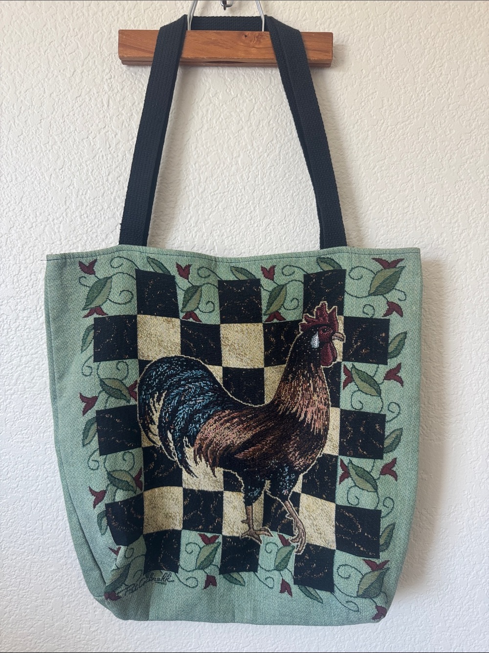 Woven Cotton Tapestry Rooster Design Pat Cockrell Tote bag
